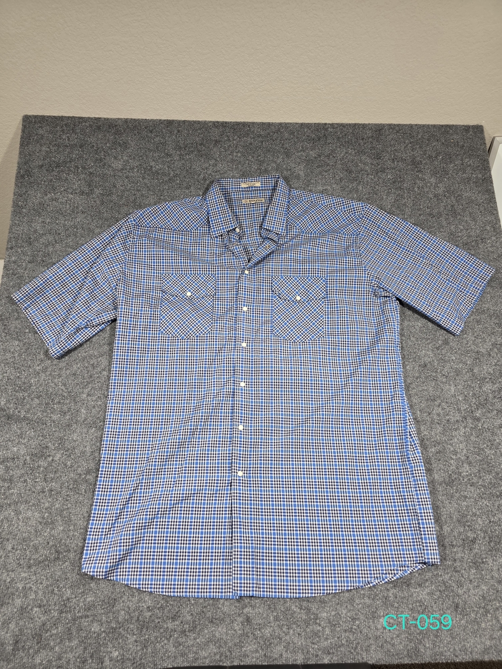 Foxfire Mens 2XL Blue White Plaid Short Sleeve Button Up Woven Shirt Pockets